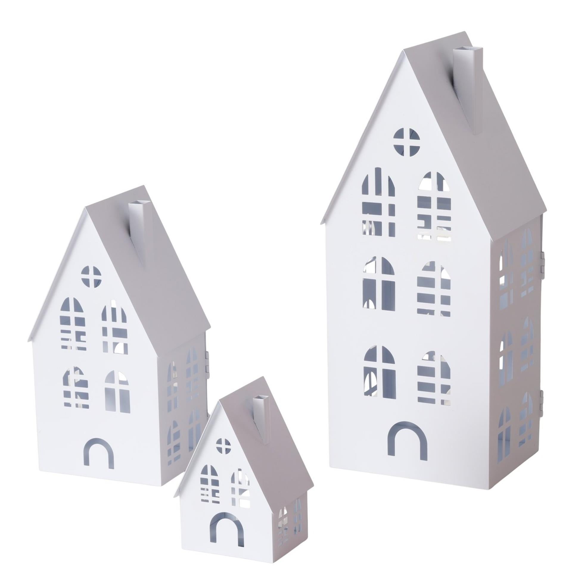 Boltze home lantaarnset dover huis 3-delig l9-13-16,5cm b7,5-10,5-13,5cm h13-24-37cm wit