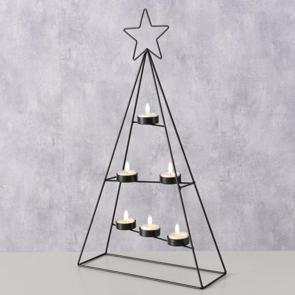 Boltze home theelichthouder kerstboom dabali zwart 29x10x51cm