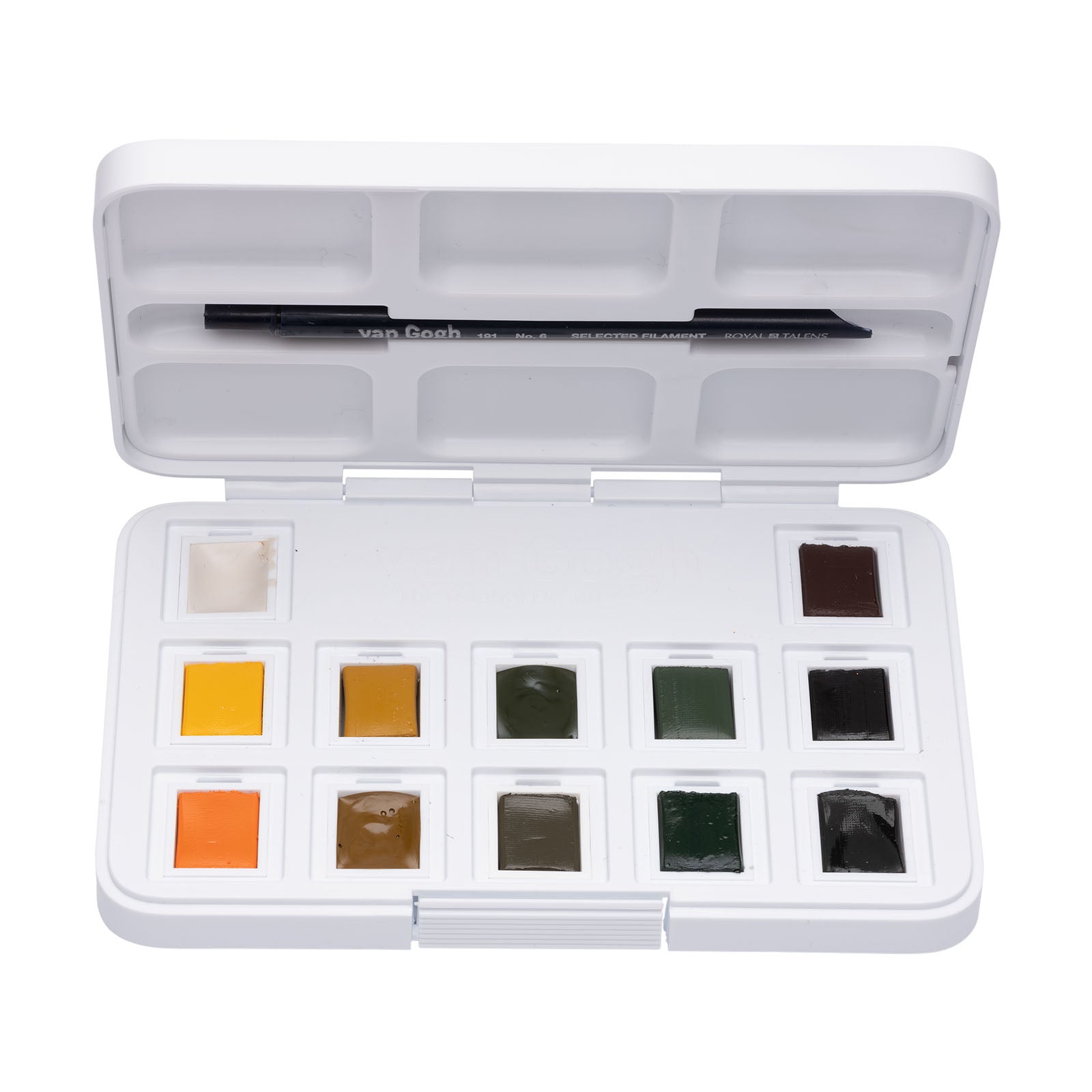 Van gogh aquarelverf pocket box natuurtinten met 12 kleuren in halve napjes