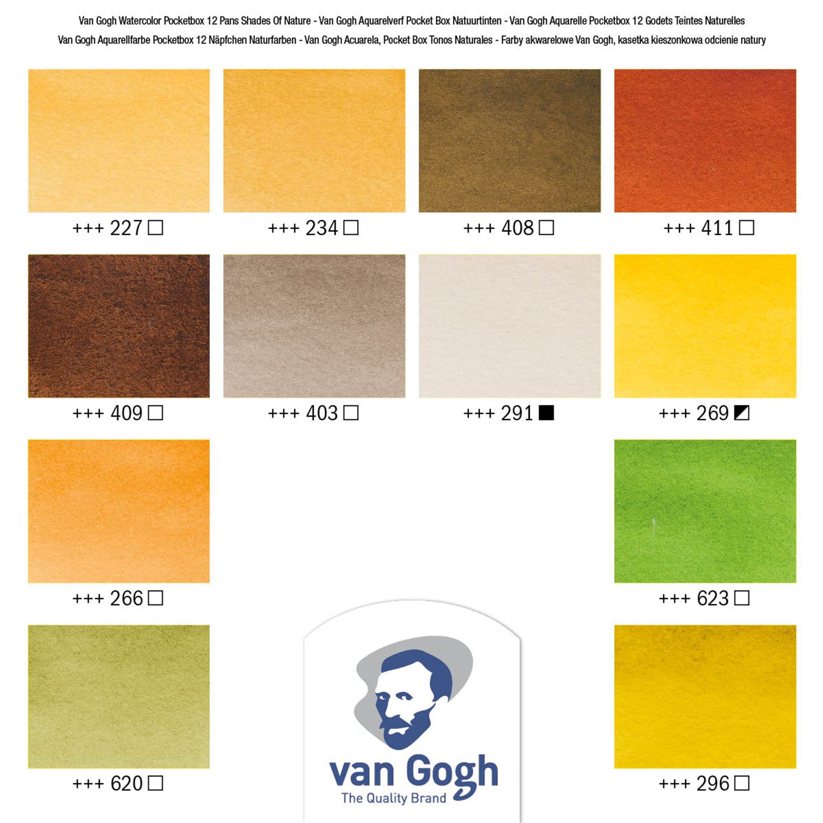 Van gogh aquarelverf pocket box natuurtinten met 12 kleuren in halve napjes