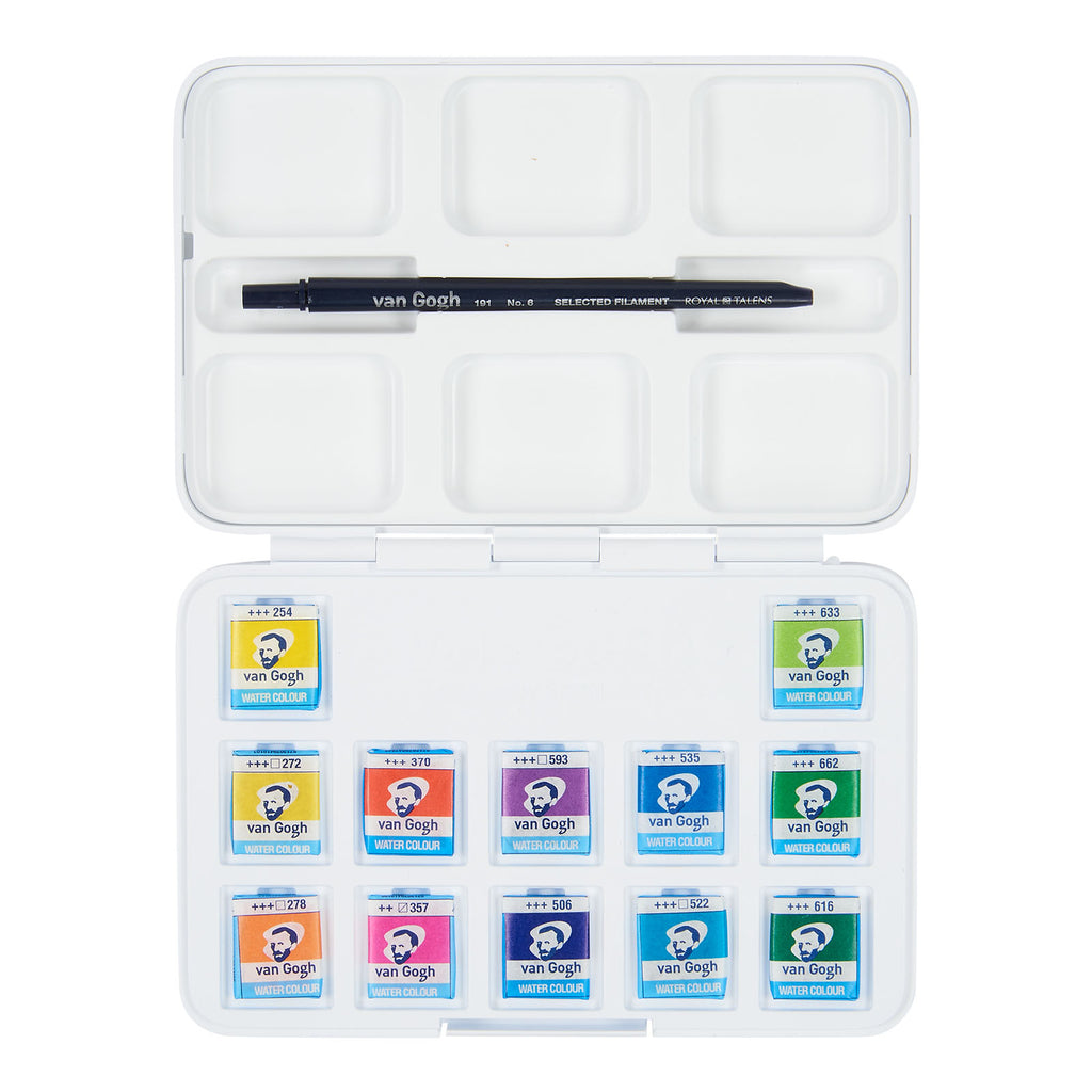 Van gogh aquarelverf pocket box felle tinten met 12 kleuren in halve napjes