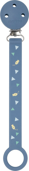 Nattou silicone - fopspeenketting met universele bevestiging - 21 cm - donker blauw patroon