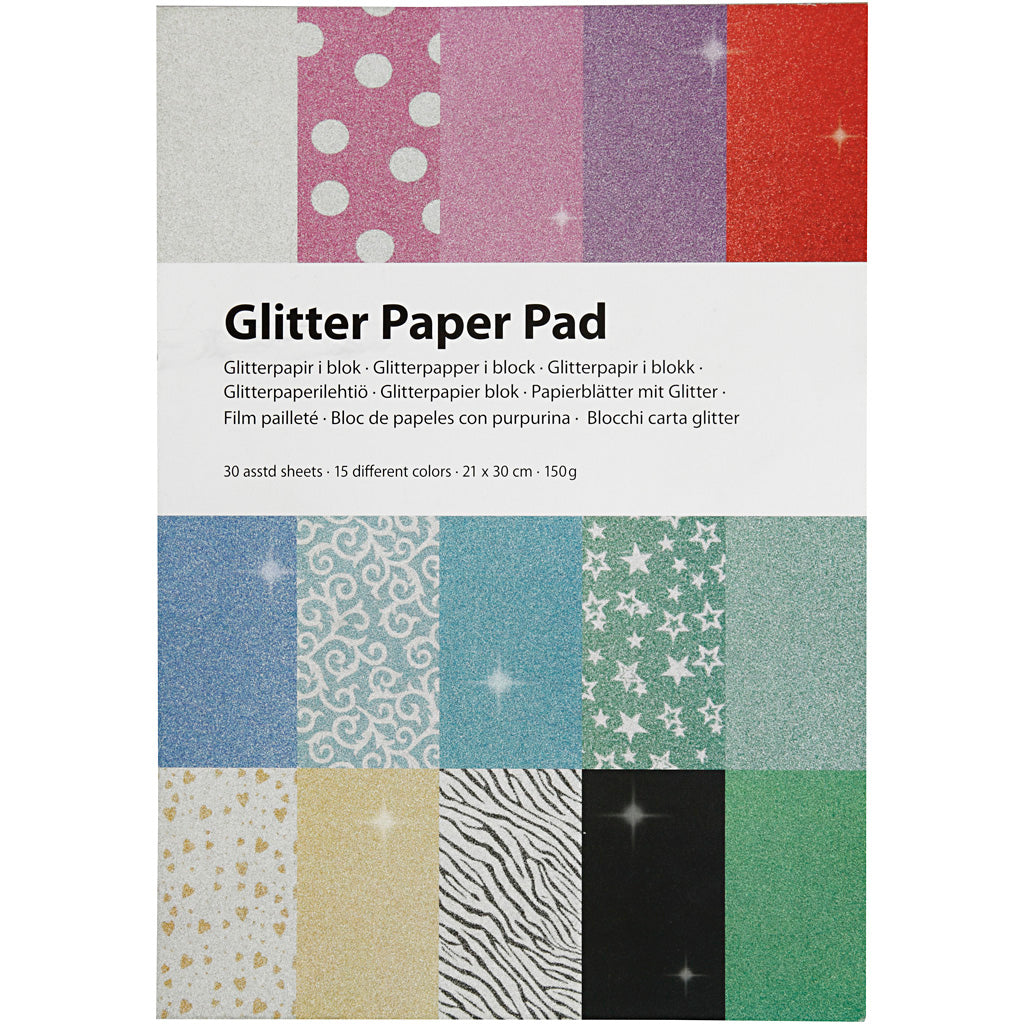 Glitzerpapierblock von Creativ Company, A4, Blattgröße 210 x 297 mm, 150 g, 30 Blatt, 1 Stück