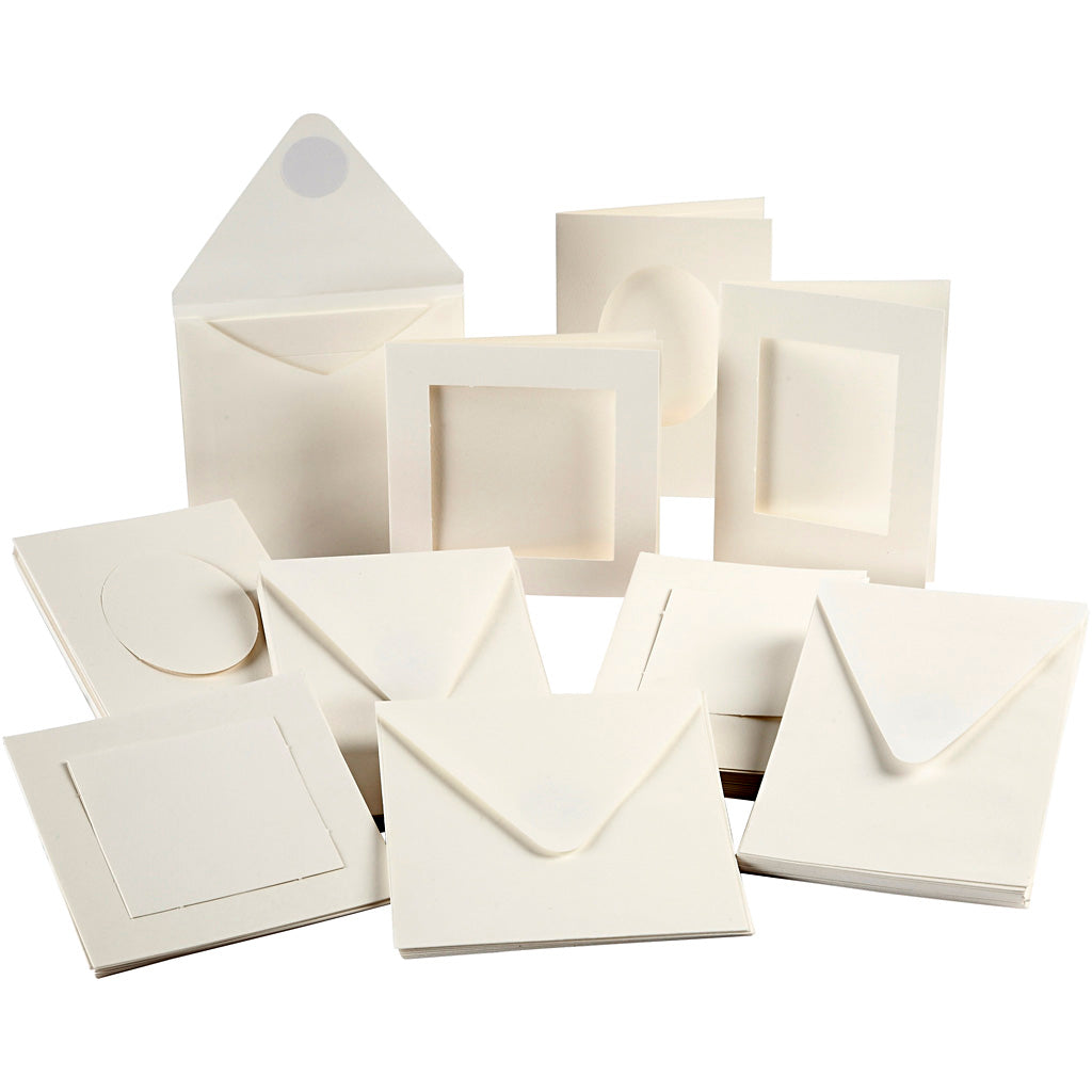 Passepartoutkarten von Creativ Company, Kartengröße 10,5 x 15 + 12,5 x 12,5 cm, Inhalt kann variieren, cremeweiß, 50 Sets pro Schachtel