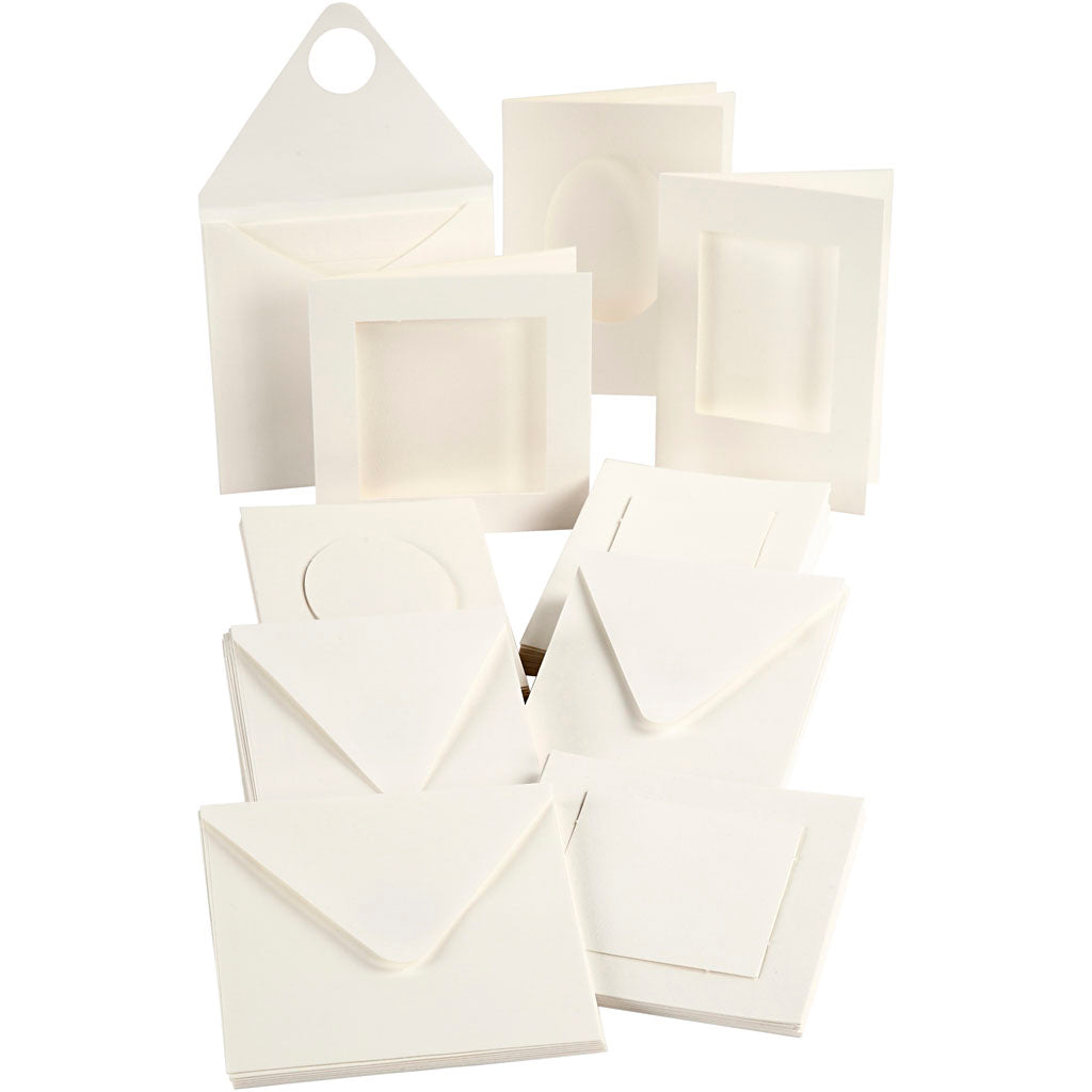 Passepartoutkarten von Creativ Company, Kartengröße 10,5 x 15 + 12,5 x 12,5 cm, Inhalt kann variieren, cremeweiß, 50 Sets pro Schachtel