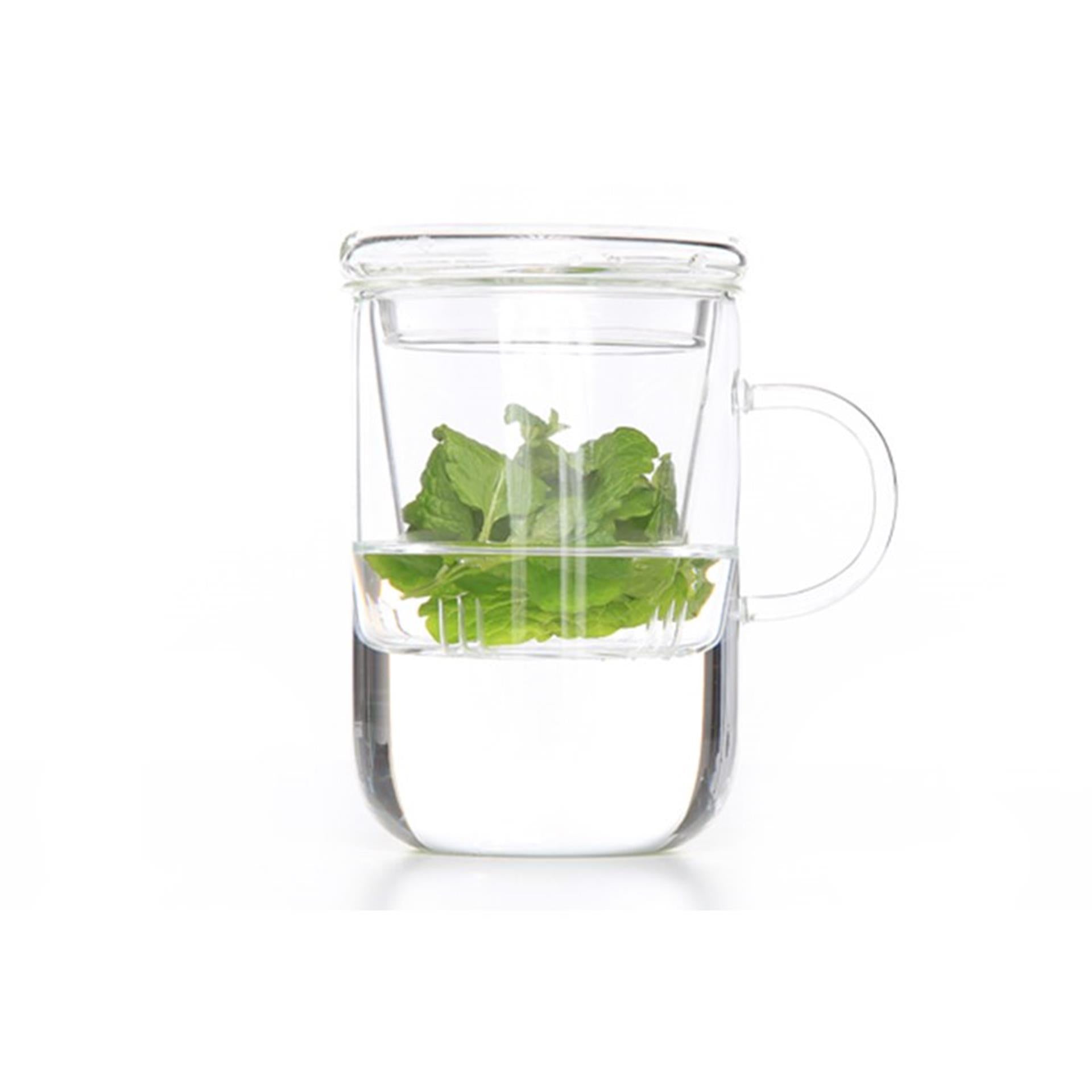 Theekop met filter glas cl ø 8cm hoogte: 12,5 cm inhoud: 470 ml