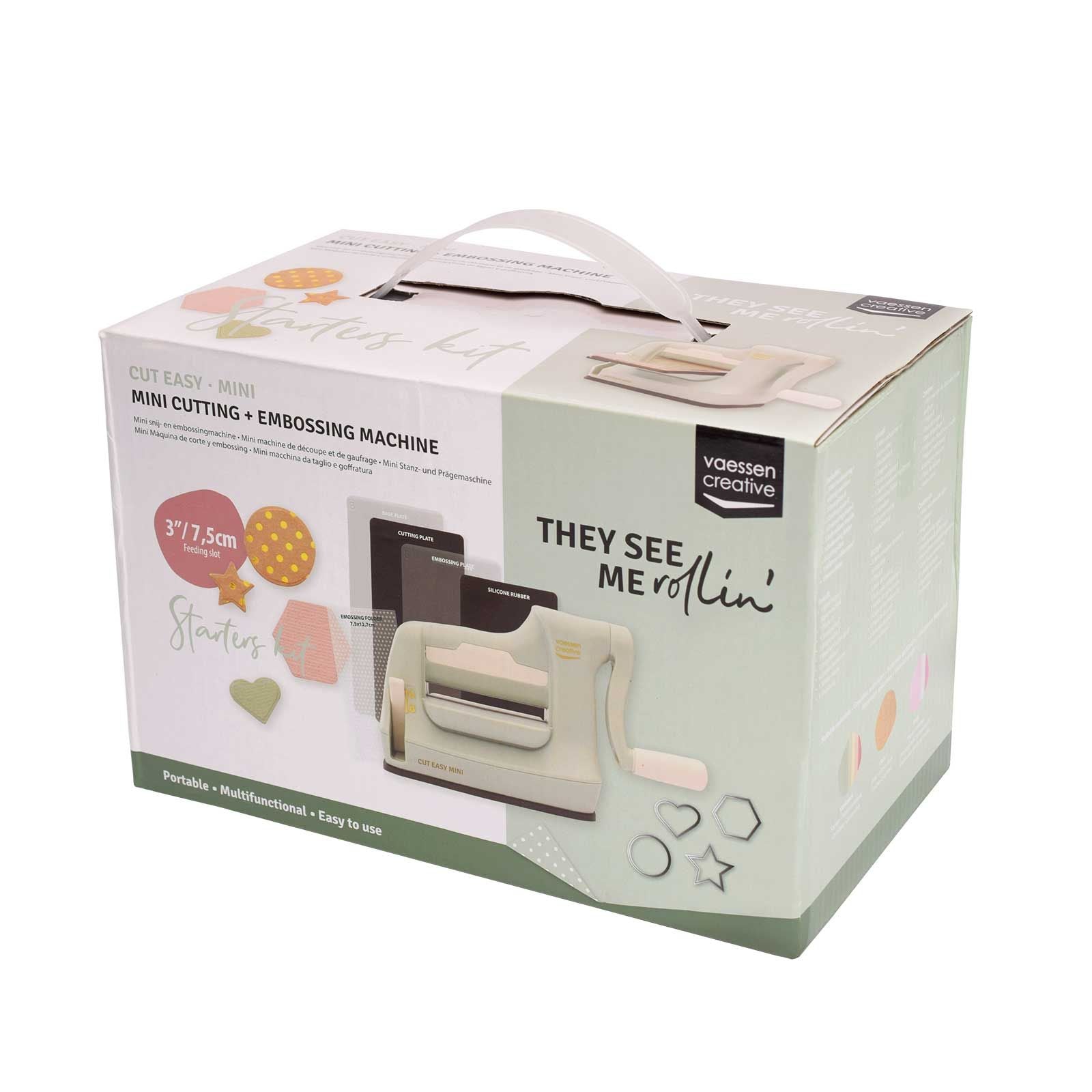 Vaessen creative cut easy mini - stans- en embossingmachine - mint - 7,5 cm – incl. snijmallen en embossing folder
