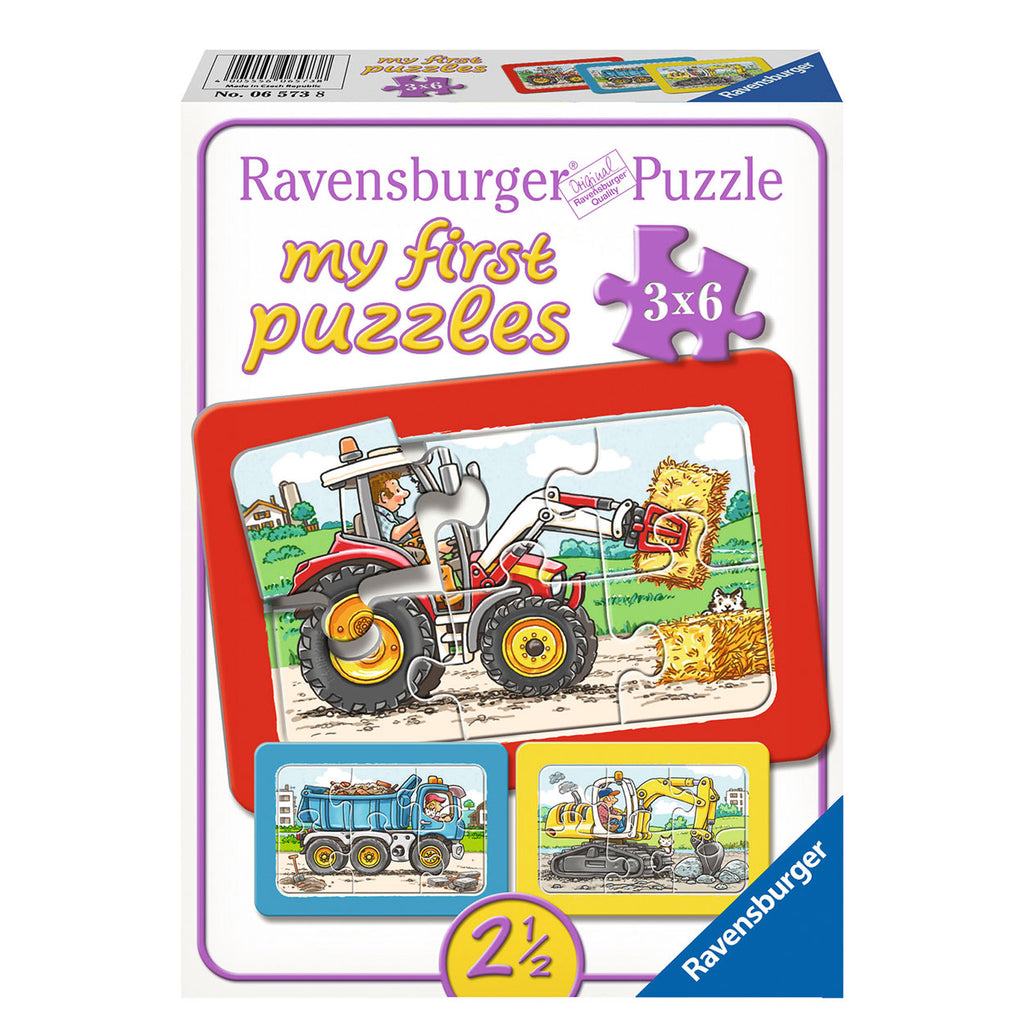 Ravensburger Bagger, Traktor und Muldenkipper, 3x6 Stück.