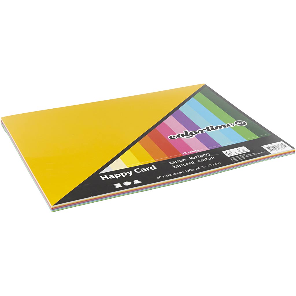 Colortime verschillende kleuren karton 180 grams - a4 karton - hobbykarton - stevig papier - knutselpapier knutselkarton - lente kleuren - 21x29,7 cm - a4 - 30 vellen