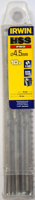 Irwin hss pro metaalboor (lang) 118° 4.5mm 10pcs - 10502487