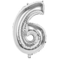 Boland cijfer ballon nummer '6' zilver folie 86cm geschikt voor helium