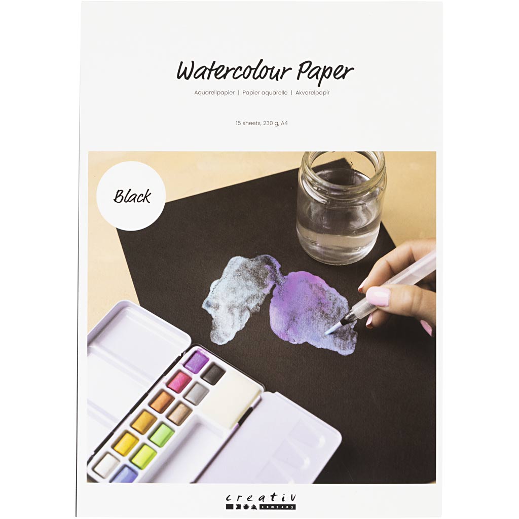 Creativ company aquarelpapier zwart a4 15 vel - creatief tekenpapier.