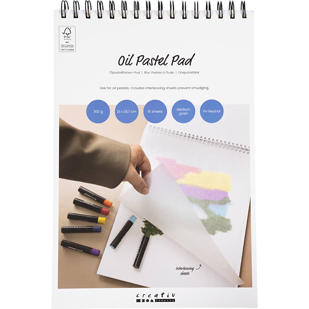 Creativ company pad voor oliepastels, a4, vel 210x297 mm, 300 gr, wit, 15 vel 1 stuk