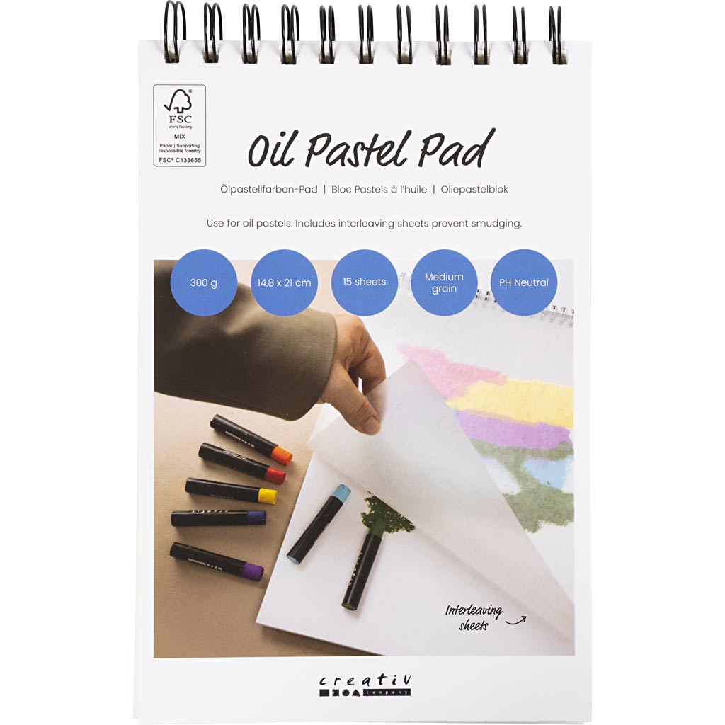 Creativ company pad voor oliepastels, a5, vel 148x210 mm, 300 gr, wit, 15 vel 1 stuk