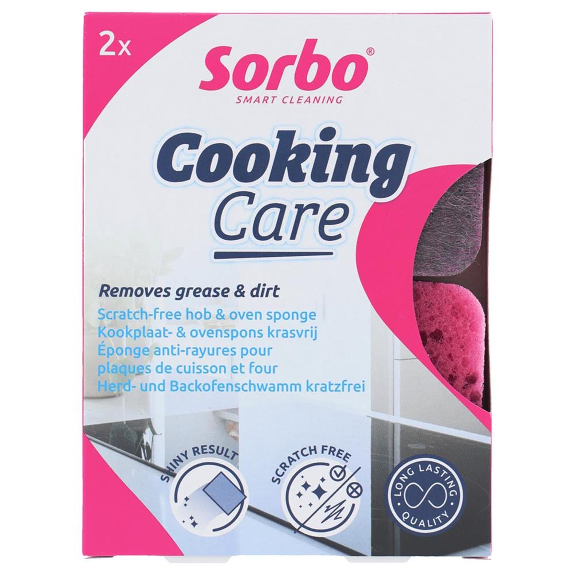 Sorbo cooking care – krasvrije spons met vetoplossende zeep – set van 2 – voor oven kookplaat