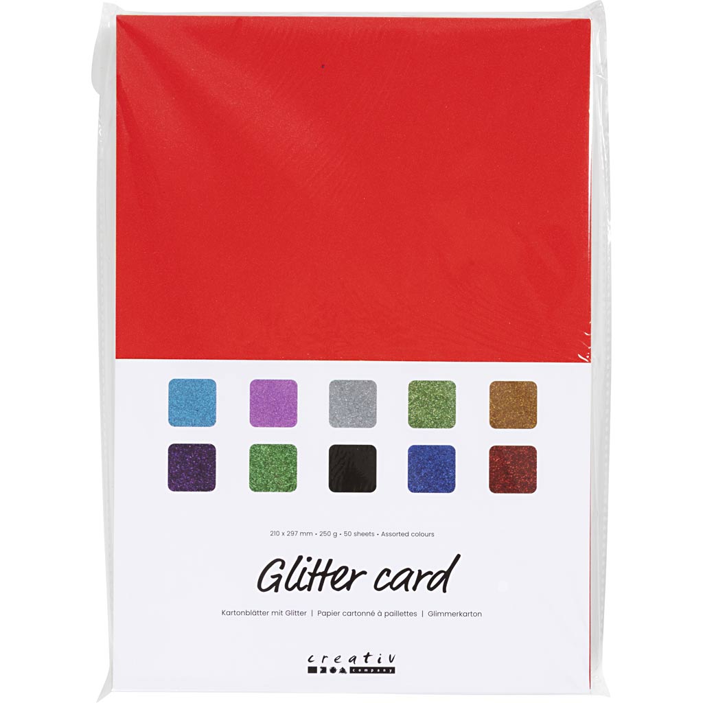 Glitzerkarton der Firma Creativ Company, A4, 250 g, 50 Blatt, 1 Karton