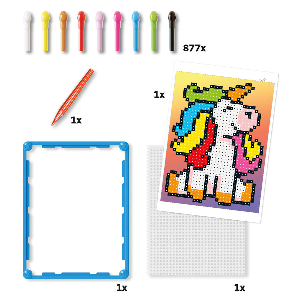 Quercetti pixel art mozaïek eenhoorn 880dlg educatief speelgoed.