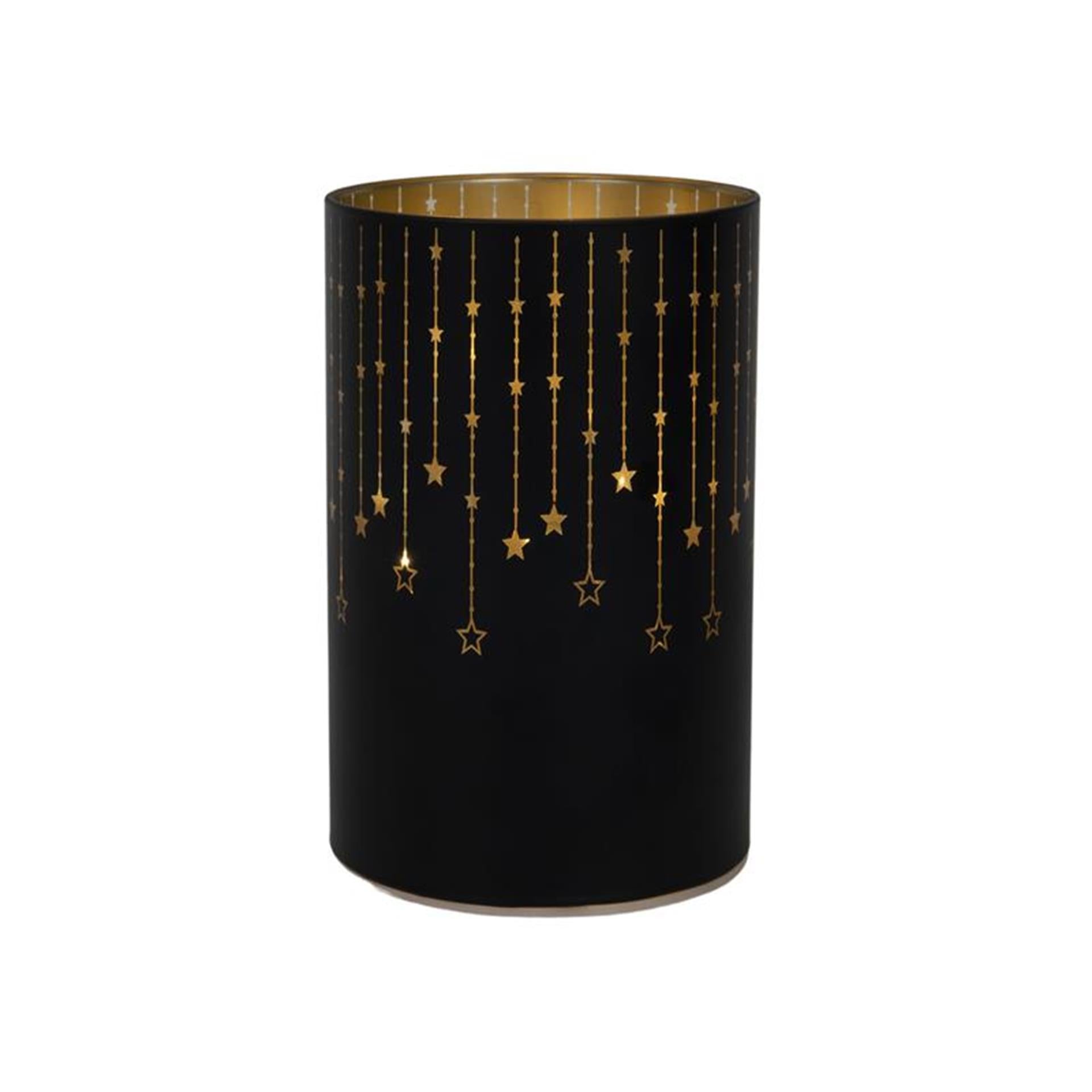 Svenska living cylinder glas 14cm led zwart 3xaa timer