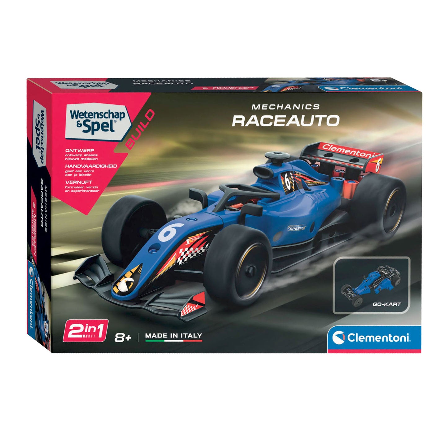 Clementoni Science and Play - Mechanics Rennwagen oder Go-Kart 2-in-1 Bauset - 100+ Teile.