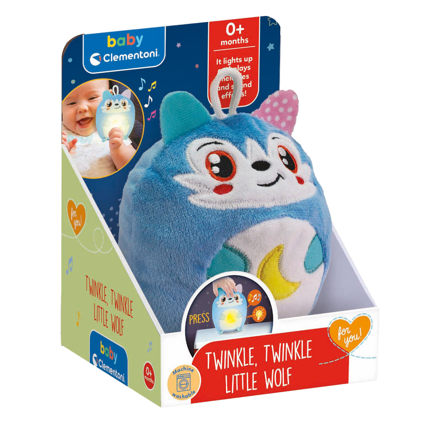 Clementoni Baby Twinkle Winkle Little Wolf blaues Kuscheltier Nachtlicht