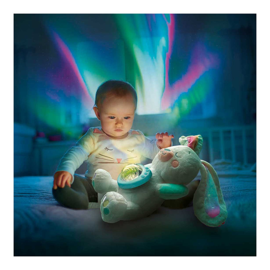 Clementoni knuffel met noorderlicht projector - slaapknuffel baby white noise - nachtlampje, slaaphulp en slaaptrainer - kraamcadeau jongen en meisje