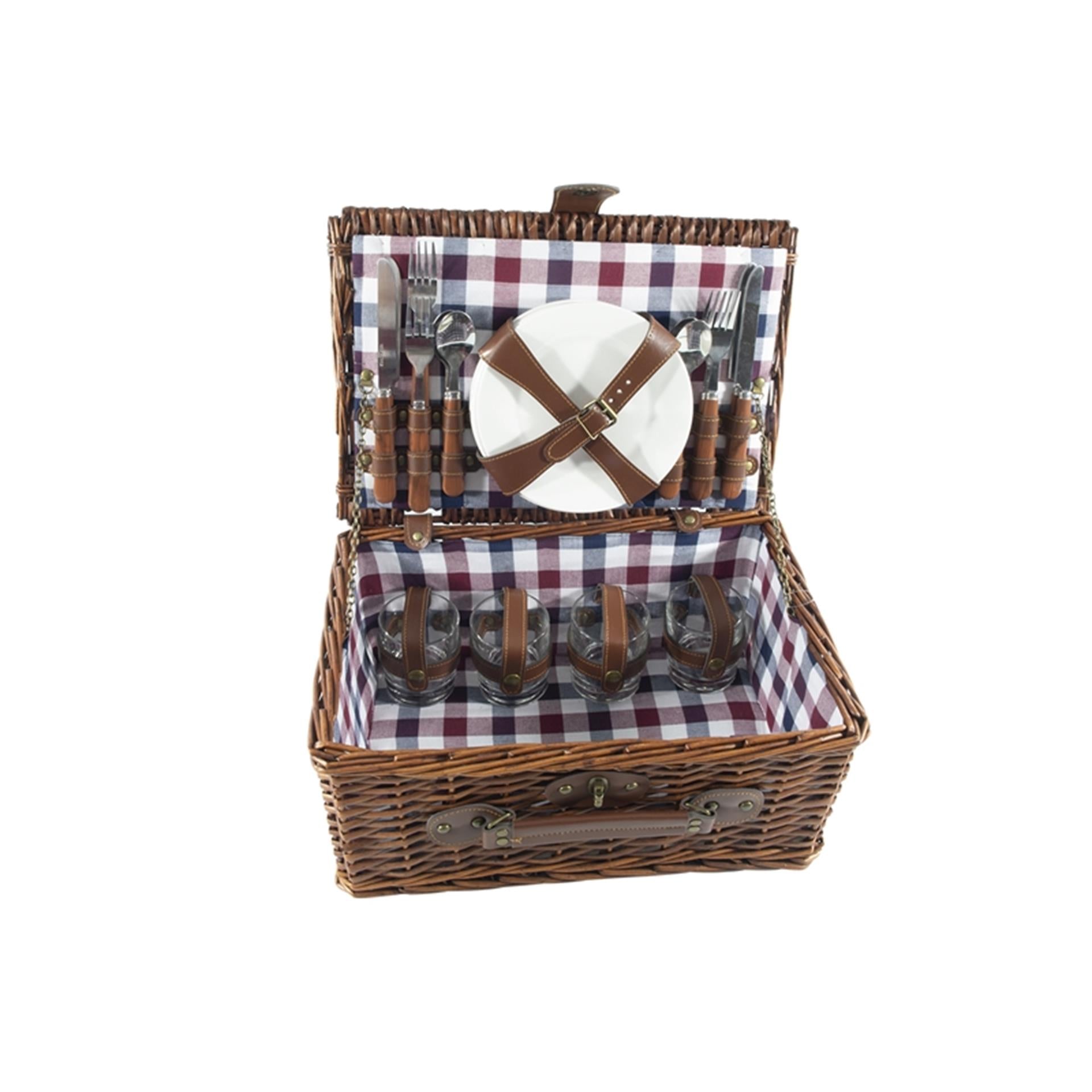 Svenska living picknickmand 4-persoons rood blauw