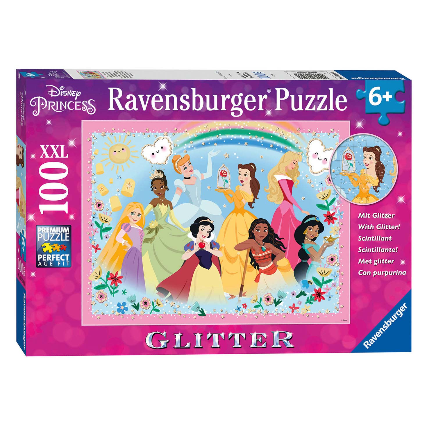 Ravensburger Disney Prinzessin Glitzerpuzzle, 100 Stück, XXL