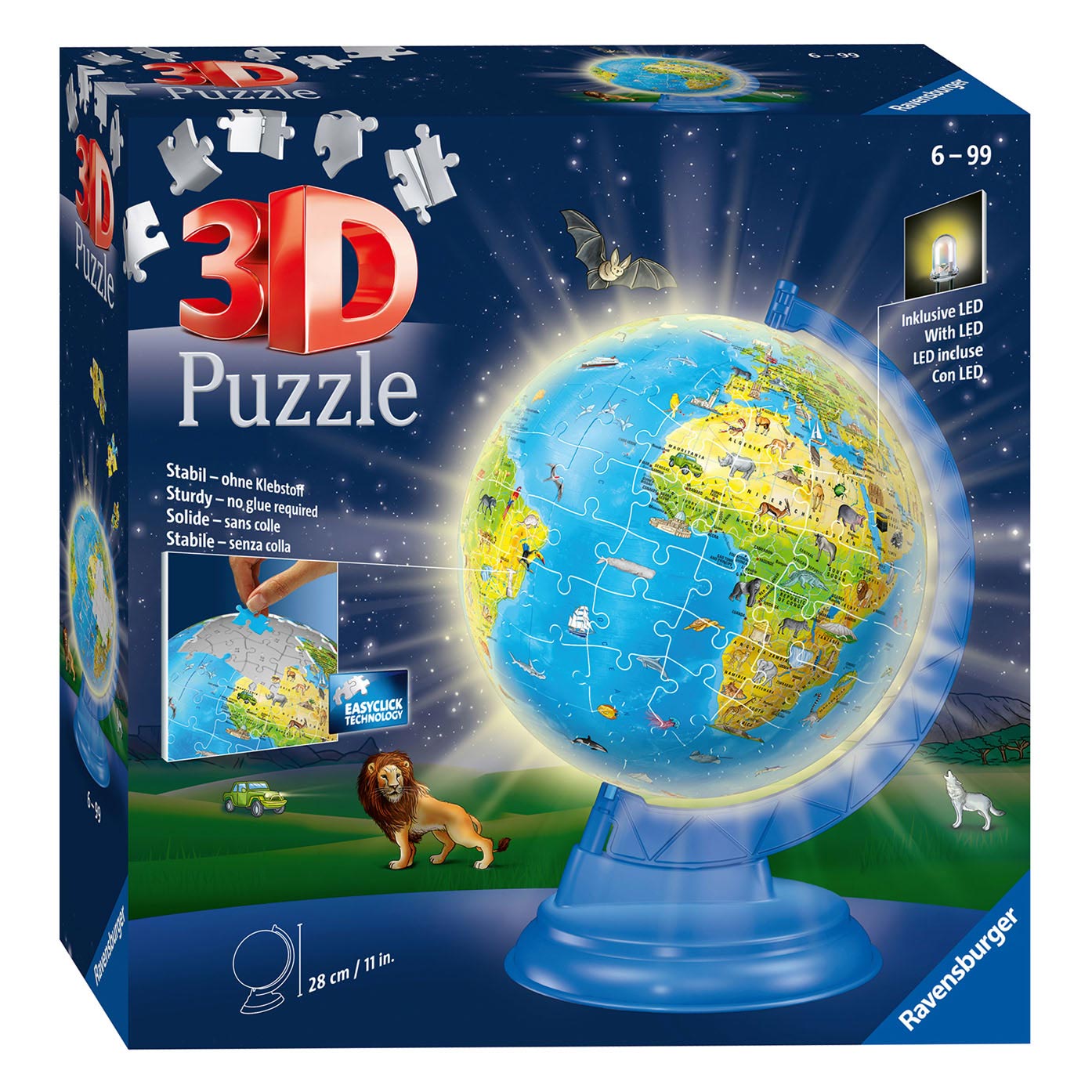 Ravensburger XXL Kinder Globus Nacht Edition Englisch 3D-Puzzle, 180 St.
