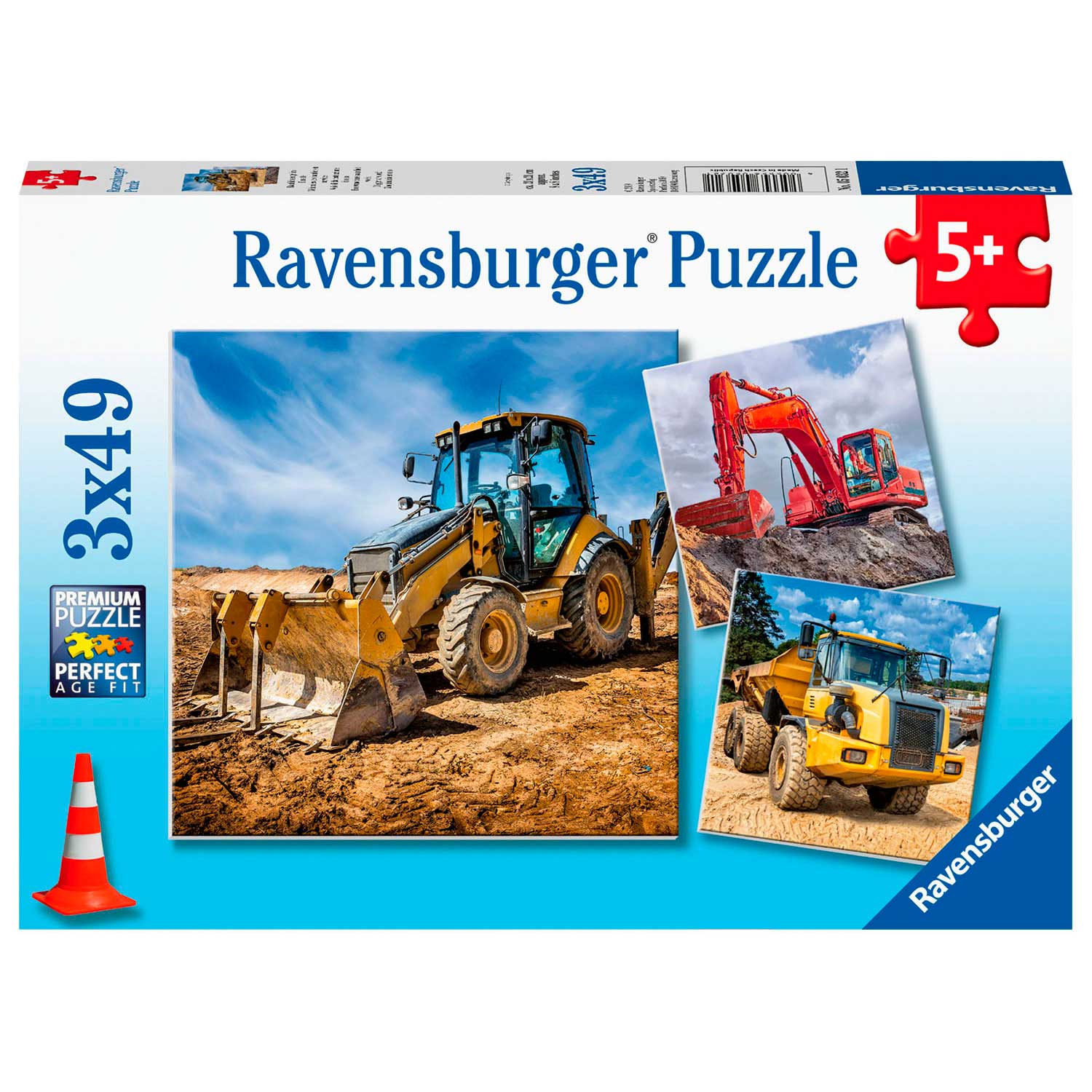 Ravensburger Puzzle „Baumaschinen bei der Arbeit“, 3 x 49 Teile.