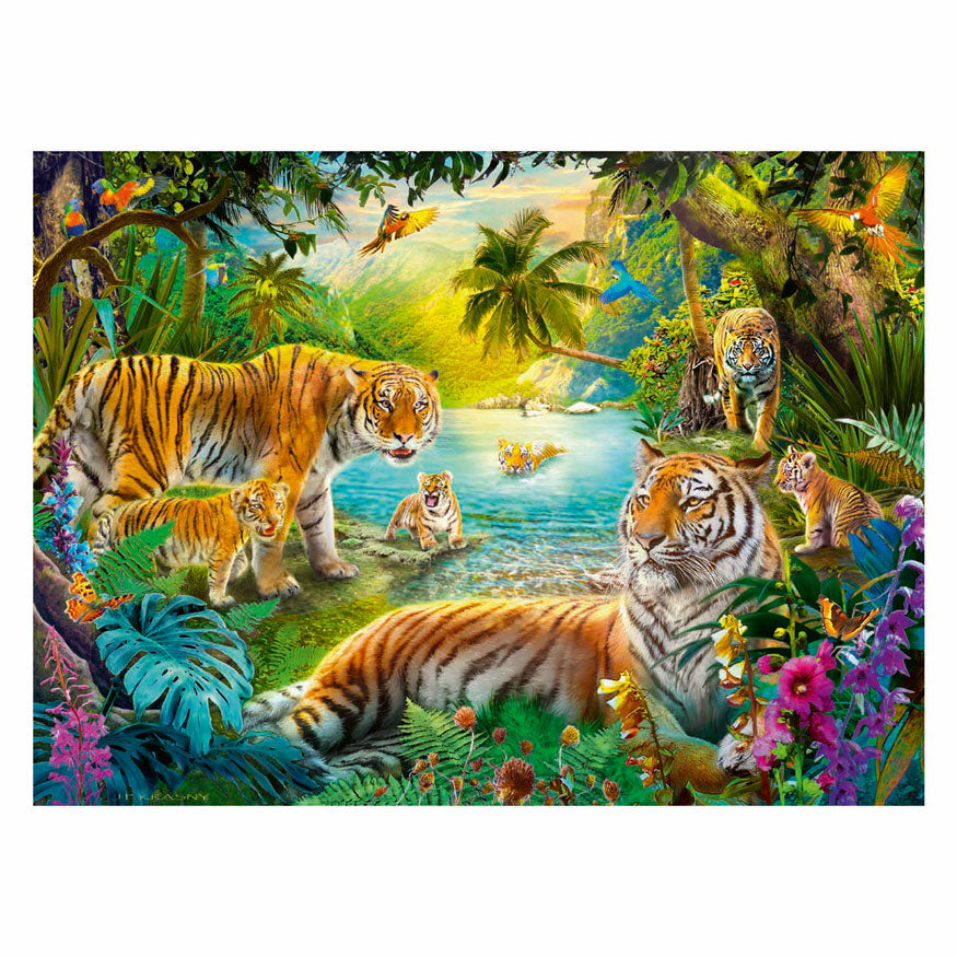 Ravensburger Puzzle Tigerfamilie in der Oase - 500 Teile.