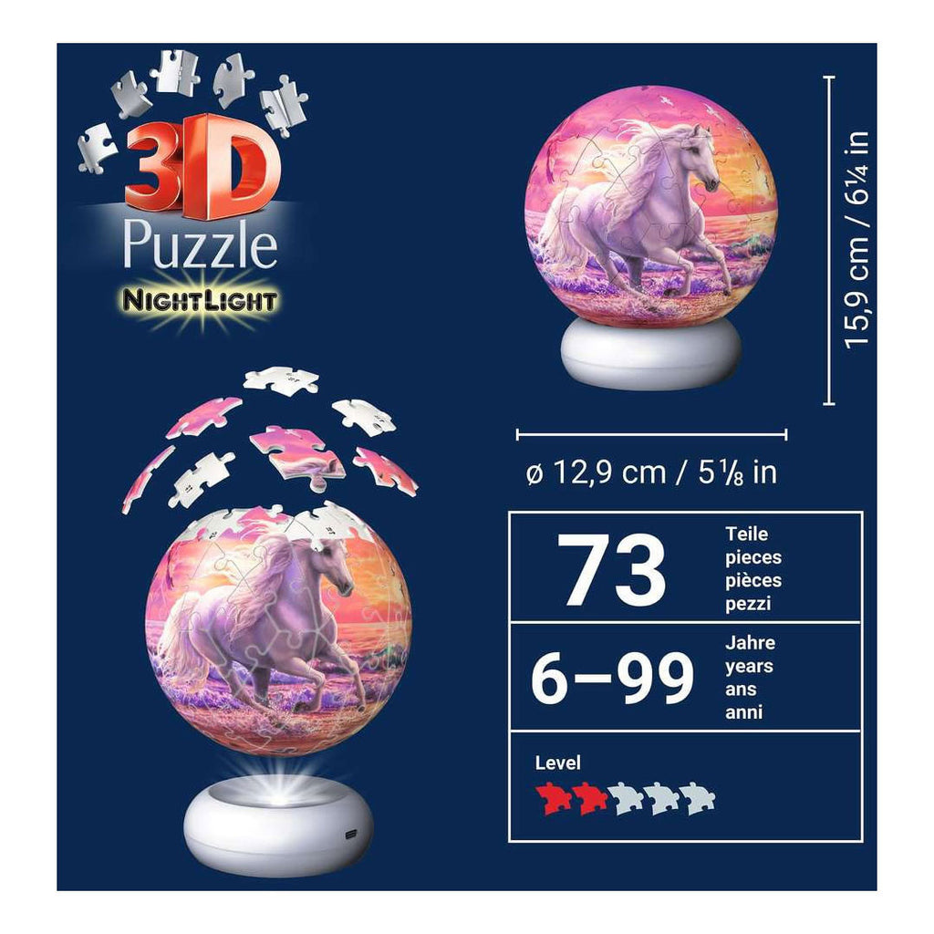 Ravensburger 3d puzzel nachtlamp paarden op het strand - 73st.