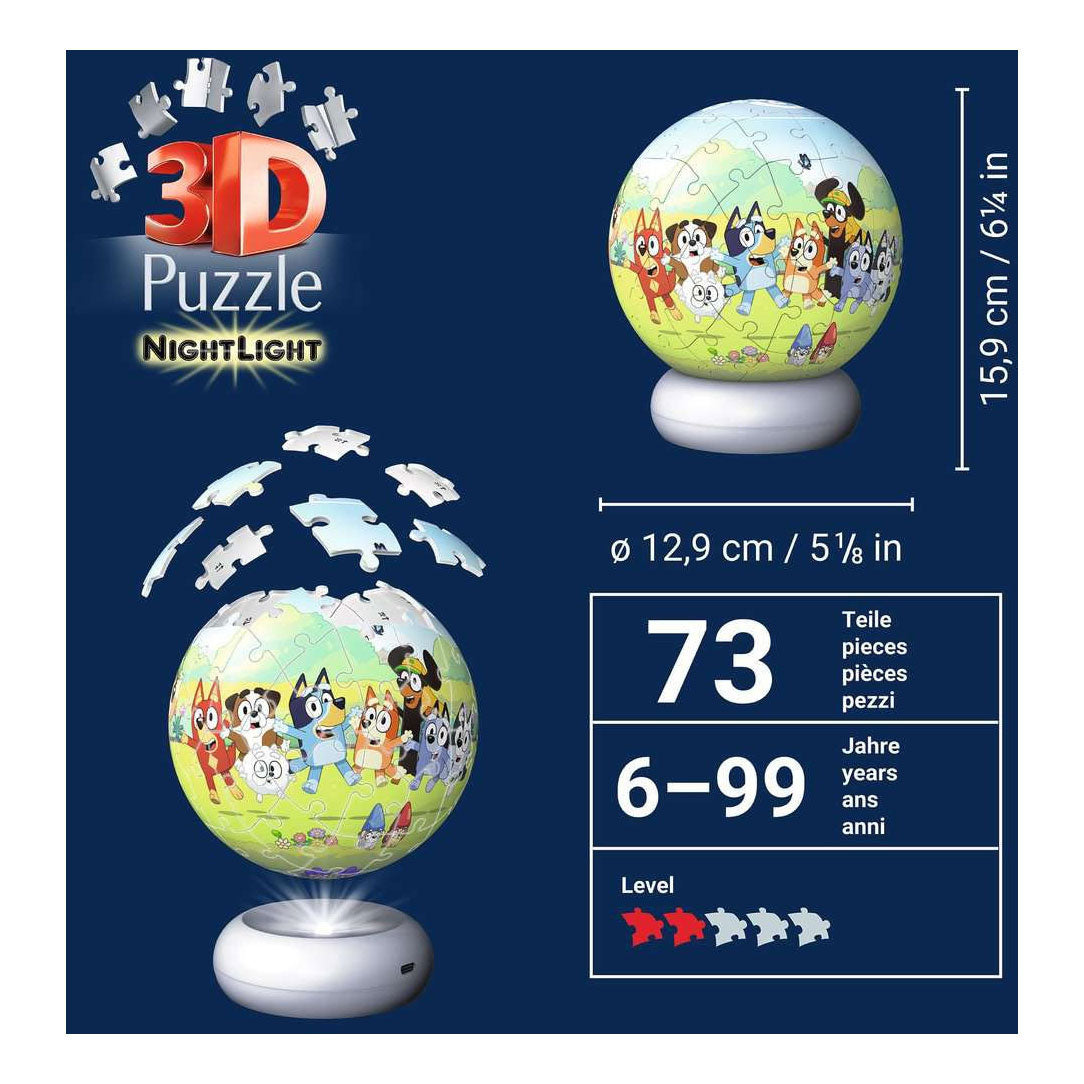 Ravensburger – bluey – 3d puzzle-ball nachtlicht – 73 stukjes