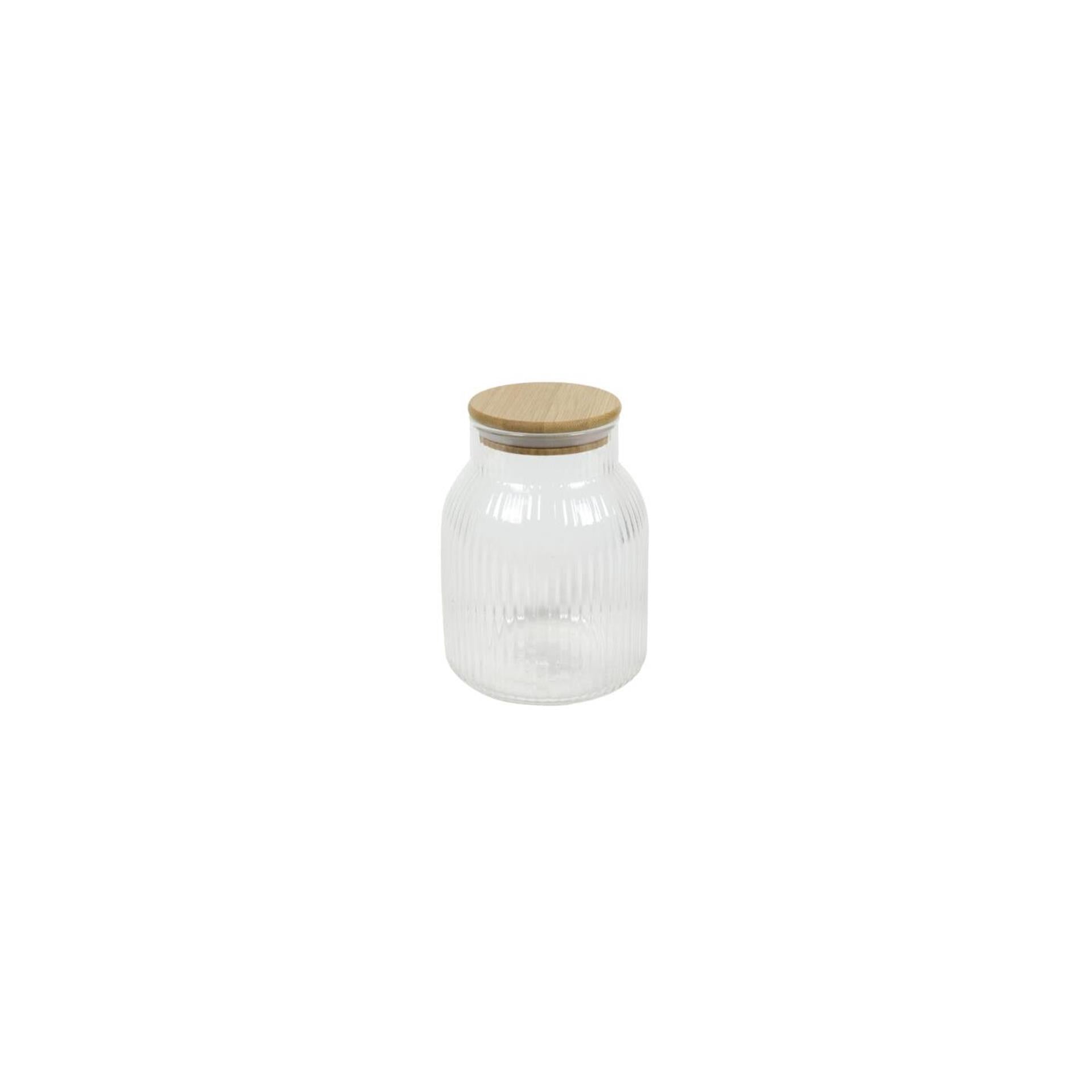 Voorraadpot lines glas met bamboe deksel ø11,5x16cm