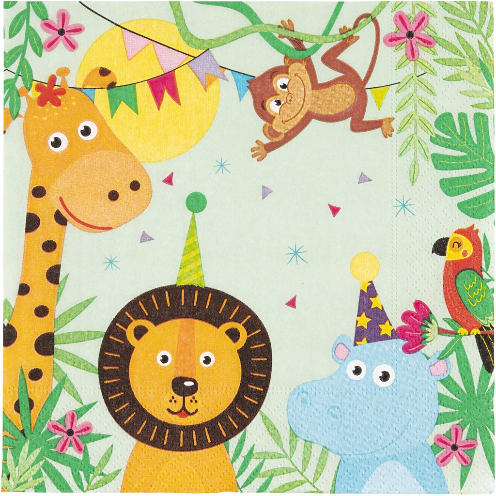 Servetten, feest beesten, afm 33x33 cm, 20 stuk 1 doos