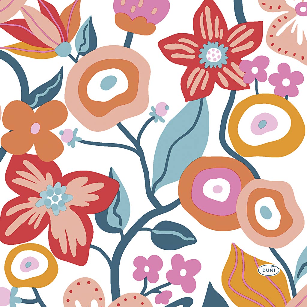 Servetten, bloemen, afm 33x33 cm, 20 stuk 1 doos