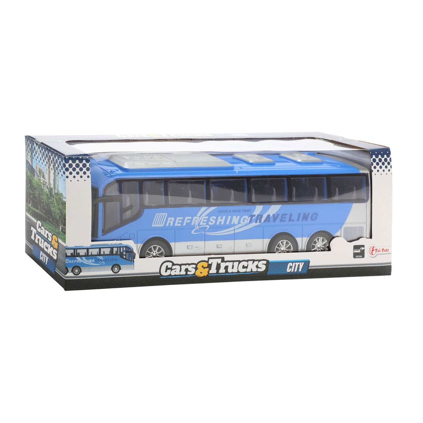 Toi-Toys Autos, LKW, Reisebus, blau, Reibungsantrieb, 32 cm