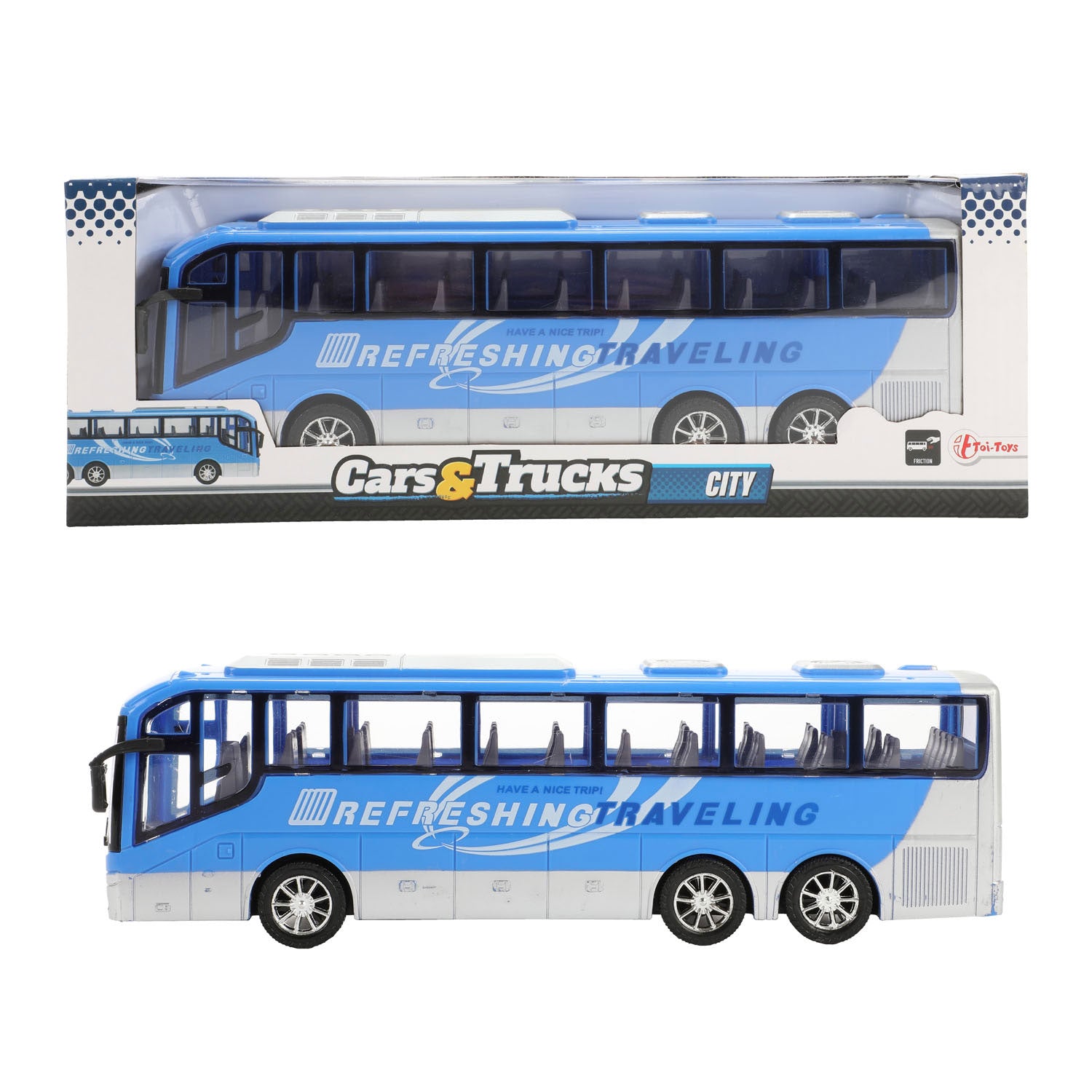 Toi-Toys Autos, LKW, Reisebus, blau, Reibungsantrieb, 32 cm