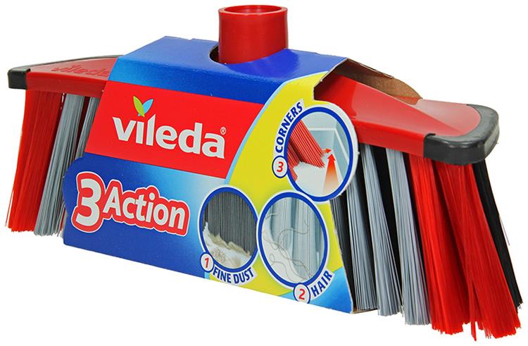 Vileda 3-Aktionsbesen für den Innenbereich, rot-grau