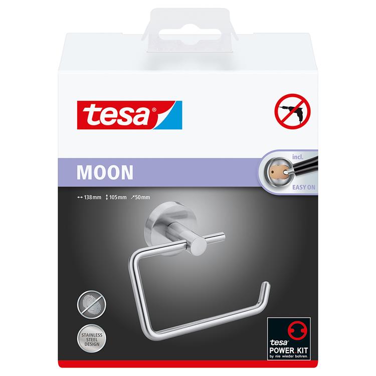 Tesa toiletrolhouder moon roestvrijstalen look zelfklevend zonder boren – 53x140x99mm