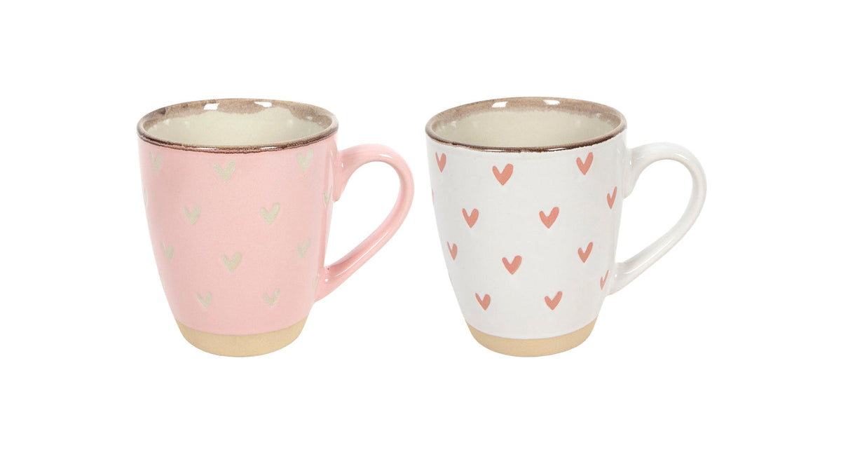 Koffiemok hartjes roze wit 220ml 2 assortie
