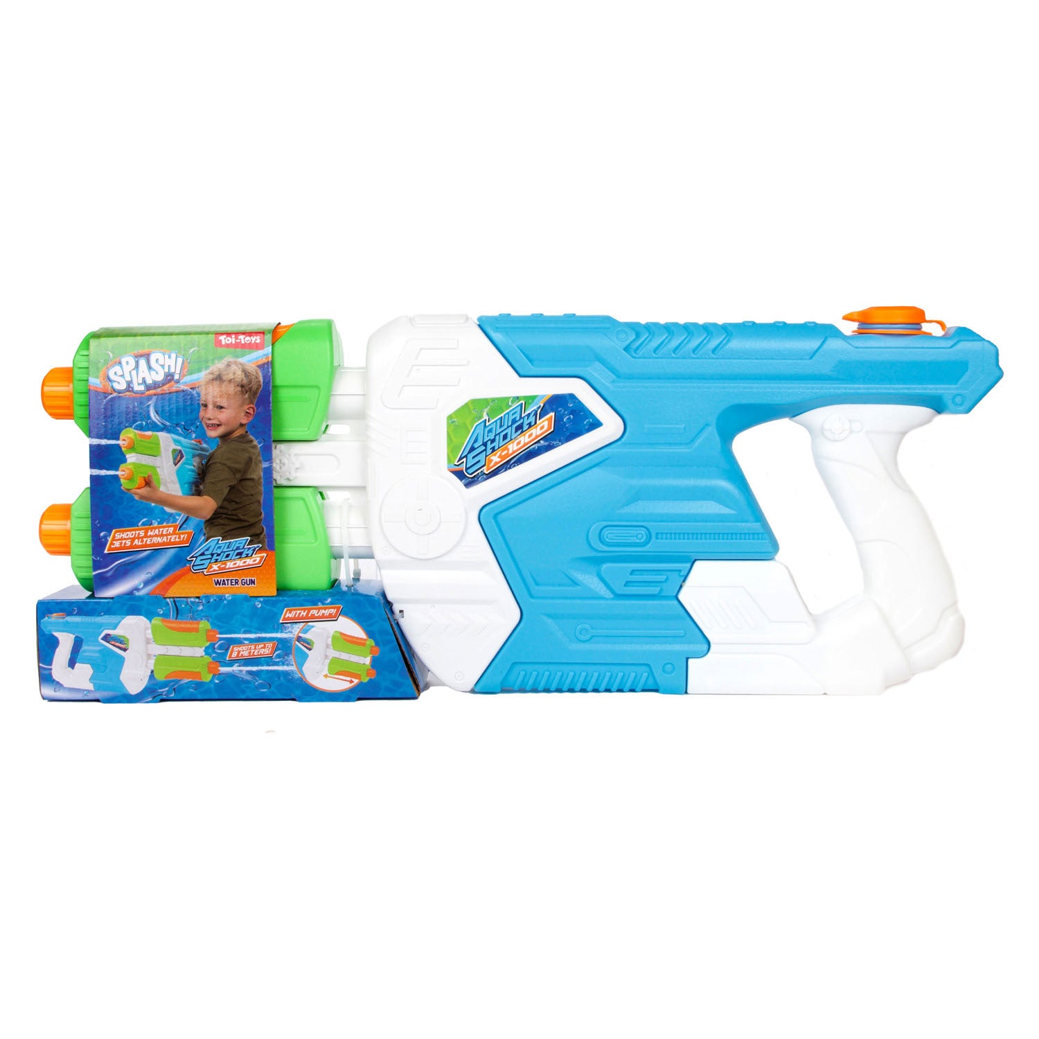 Wasserpistole Aqua Shock x1000 – 1700-ml-Tank – mit Pumpe – 2 Wasserstrahlen – Wasserspielzeug
