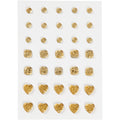 Strasstenen, rond, vierkant, hart, afm 6+8+10 mm, goud, 35 stuk 1 doos