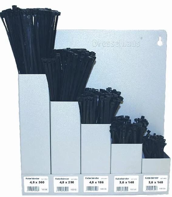 Dresselhaus assortiment kabelbinders cable harness wall shelf black w. metal tongue