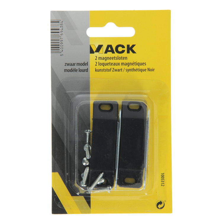 Mack 1005312 - 2 magneetsloten, zwaar model, kunststof zwart | 10 stuks