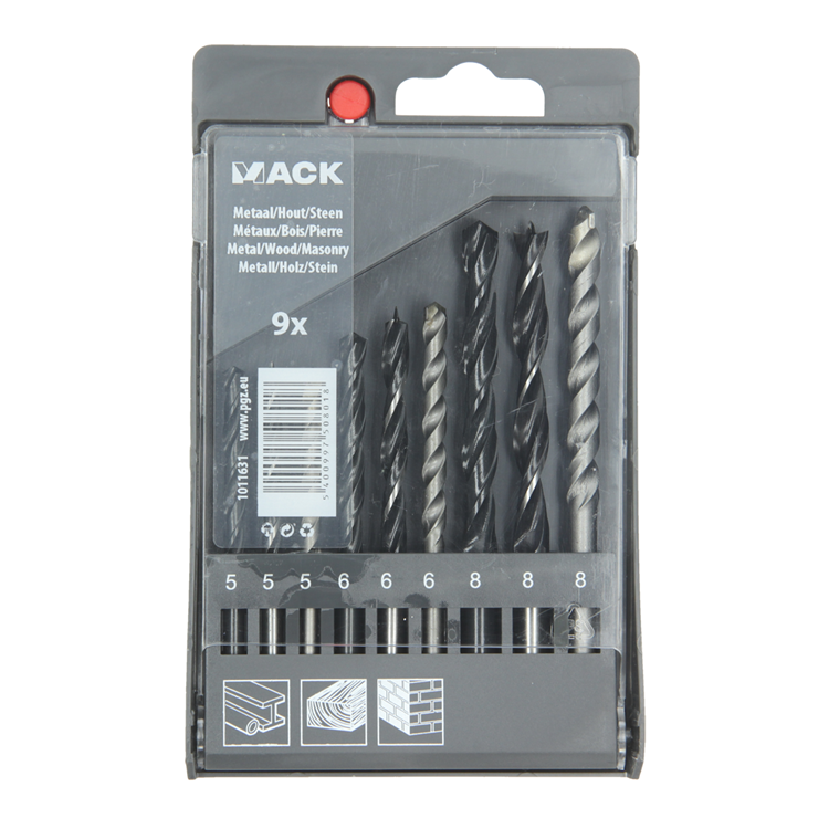 Mack 1011631 - steen-, hout-,metaalboor hss set 9-delig 5-8mm | 5 stuks