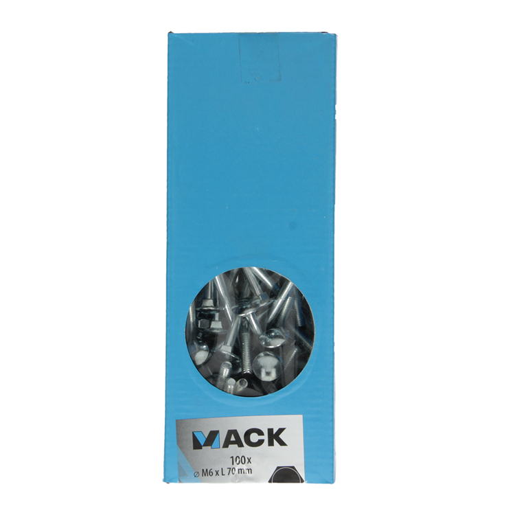 Mack 1007054 - houtbout + moer verzinkt 100 st 6 x 70 mm | 2 stuks