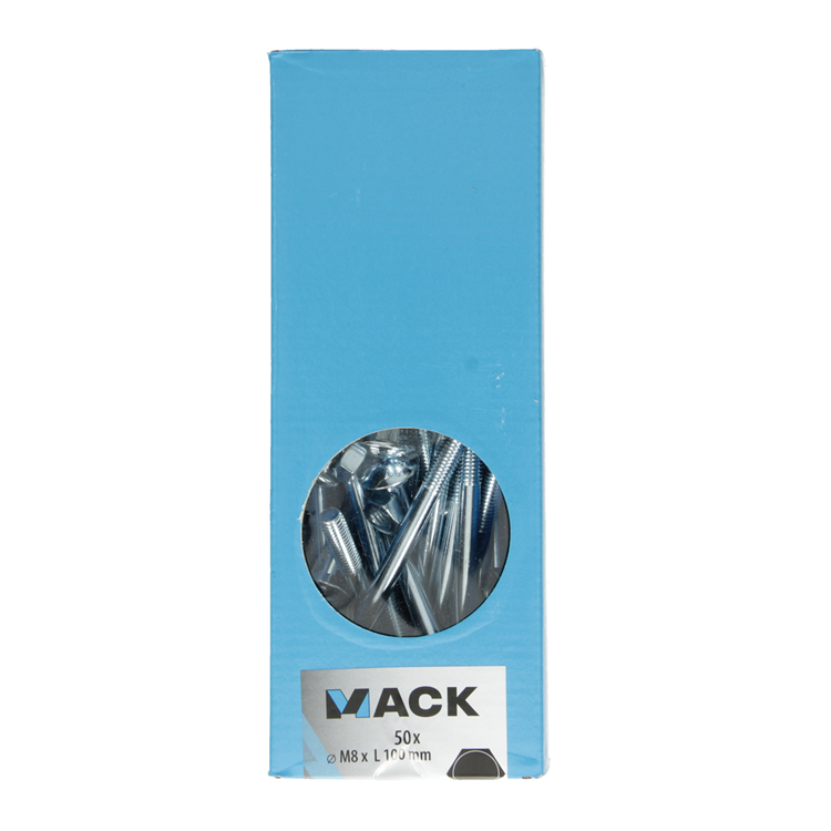 Mack 1007063 - houtbout + moer verzinkt 50 st8 x 100 mm | 2 stuks