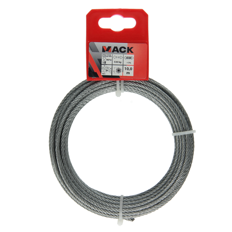 Mack 1015814 - verzinkte staalkabel 6x7 10m 3mm wll 100 kg din en 12385-4 | 5 stuks