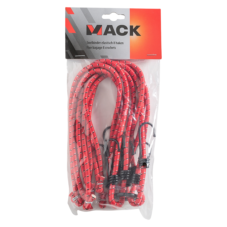 Mack 1006829 - snelbinder elastisch 8 haken rood | 5 stuks