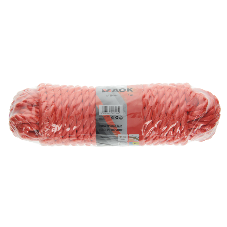 Mack 1006920 - pp gedraaid oranje streng 10mm 15m | 5 stuks